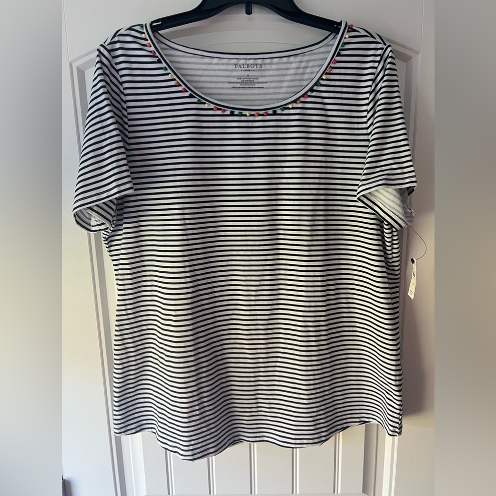 NWT Talbots Short Sleeve T with detailing around neck.